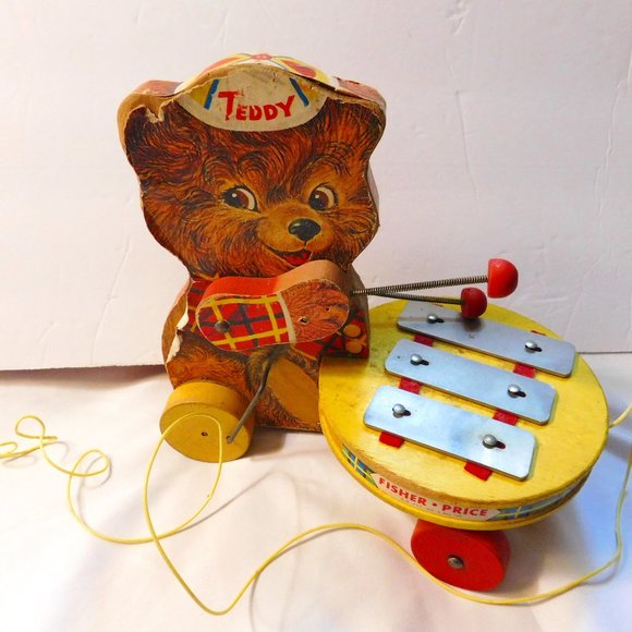 VINTAGE FISHER PRICE TEDDY ZILO XYLOPHONE PULL TOY - Picture 1 of 11